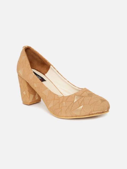 

VAYONAA Gold-Toned Woven Designed Block Pumps