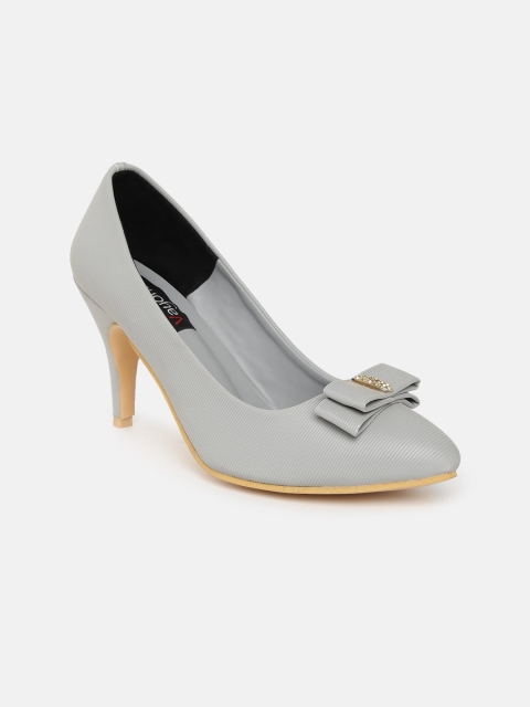 

VAYONAA Women Grey PU Kitten Pumps with Bows