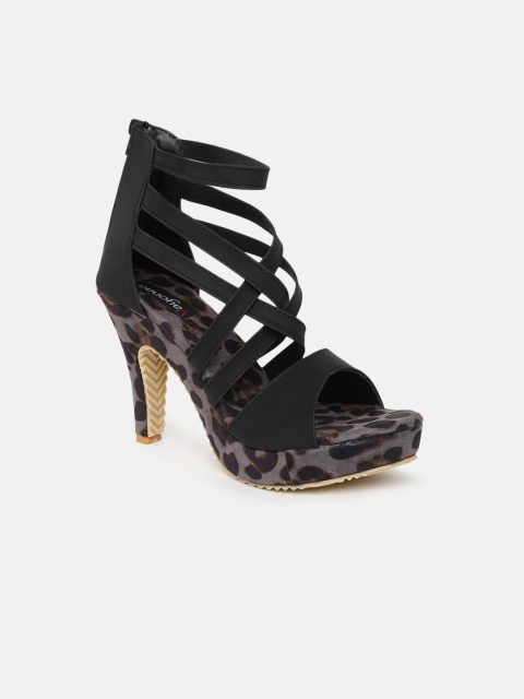 

VAYONAA Black Printed PU High-Top Stiletto Gladiators