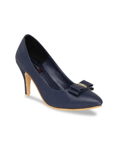 

VAYONAA Women Navy Blue & Gold-Toned PU Pumps with Bows