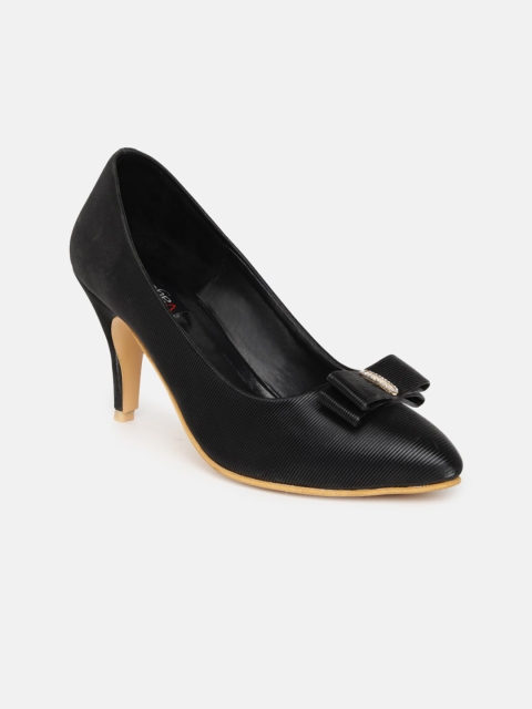 

VAYONAA Black PU Kitten Pumps with Bows