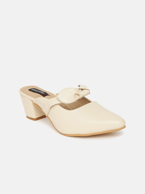 

VAYONAA Cream-Coloured PU Block Mules with Bows