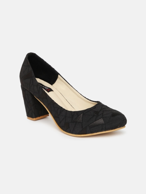 

VAYONAA Women Black Textured PU Block Pumps