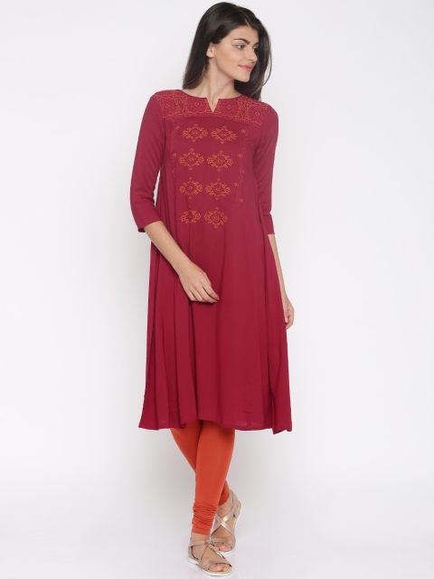 

Global Desi Women Red Solid A-Line Kurta