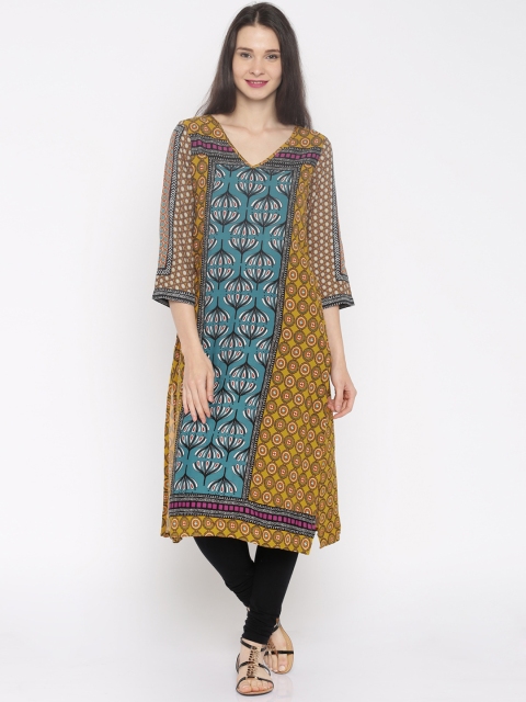 Global Desi Women Mustard Yellow Printed Kurta available at myntra for Rs.679