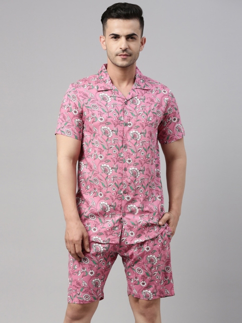 

Bushirt Men Pink & White Printed Night suit