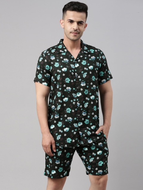 

Bushirt Men Black & Green Printed Night suit MNS0107