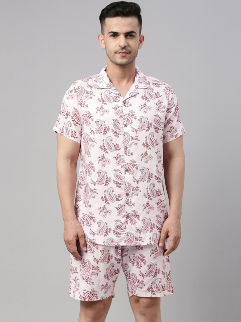 

Bushirt Men Pink Floral Blush Night Suits