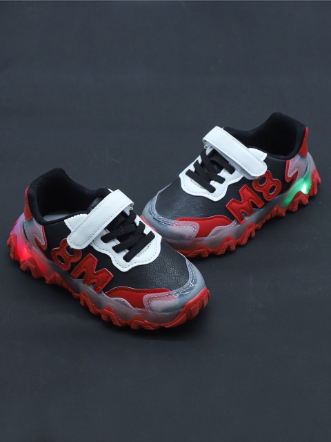 

FEETWELL SHOES Unisex Kids Red & Black Colourblocked Trekking Shoes with Lighting