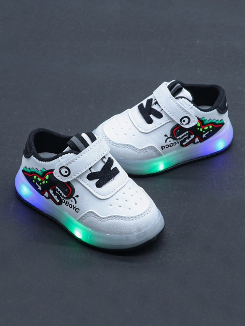 

FEETWELL SHOES Unisex Kids White Printed LED Sneakers