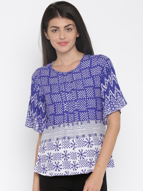 

Global Desi Women Blue Printed Top