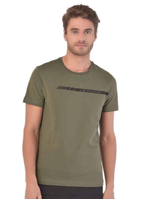 

Lotto Men Olive Green Typography T-shirt