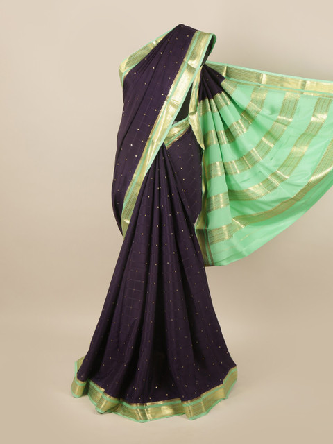 

Pothys Violet & Green Woven Design Zari Pure Silk Saree