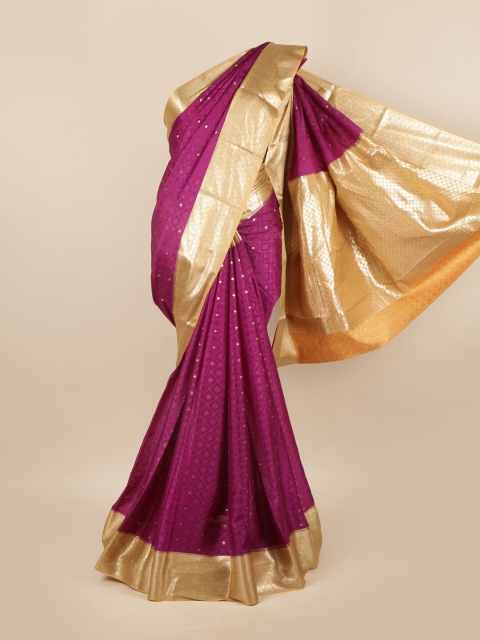 

Pothys Violet & Gold-Toned Woven Design Pure Silk Saree