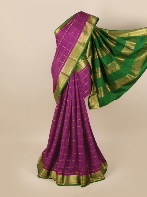 

Pothys Violet & Green Checked Zari Pure Silk Saree