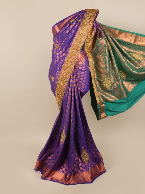 

Pothys Violet & Teal Woven Design With Embellished Detail Pure Silk Saree