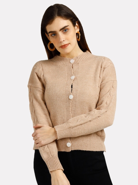 

iki chic Women Khaki Ribbed Cardigan