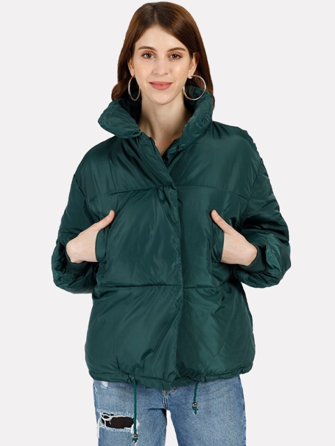 

iki chic Women Green Solid Padded Jacket
