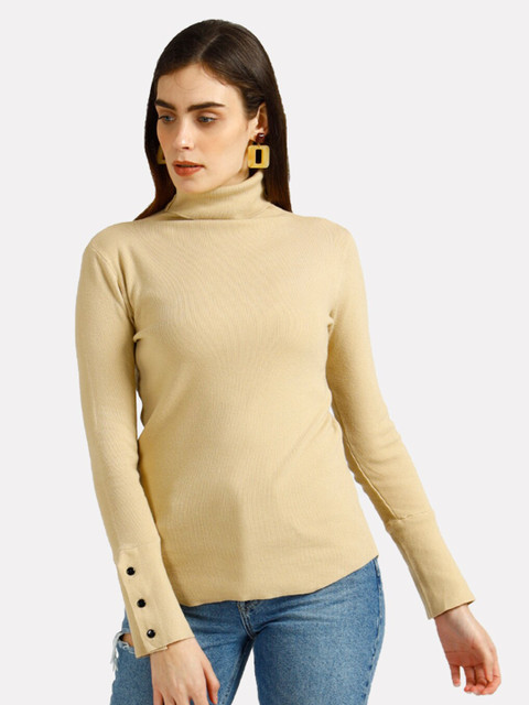 

iki chic Women Beige Ribbed Pullover