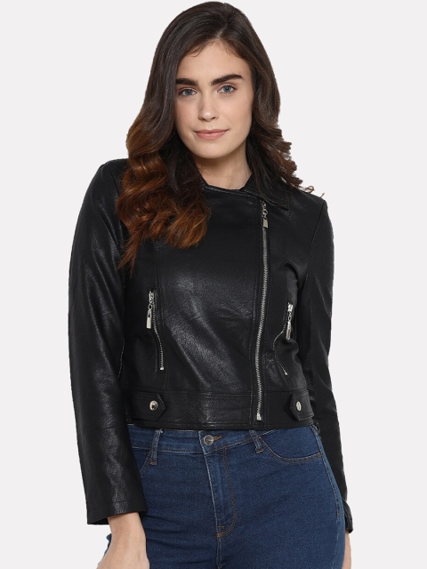 

iki chic Women Black Crop Biker Jacket
