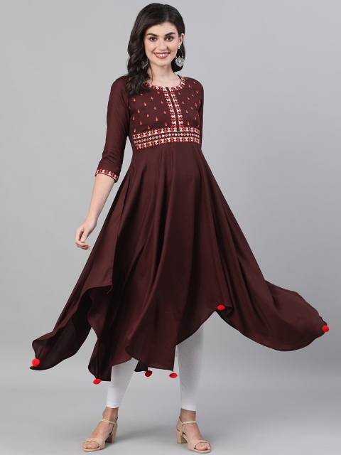 

GULMOHAR JAIPUR Women Brown Geometric Embroidered Thread Work Anarkali Kurta