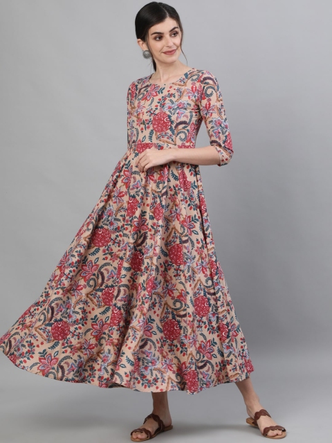 

GULMOHAR JAIPUR Beige & Red Floral Midi Dress