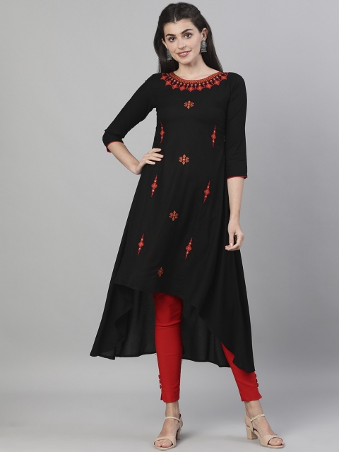 

GULMOHAR JAIPUR Women Black & Red Ethnic Motifs Embroidered Kurta