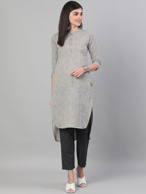 

GULMOHAR JAIPUR Women Grey Checked Kurta