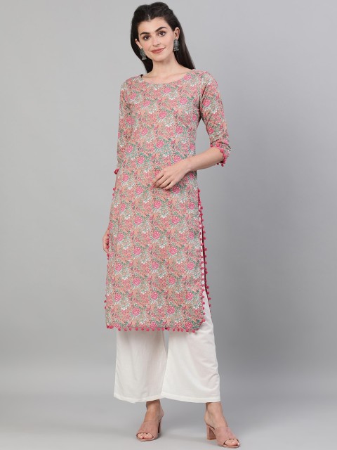 

GULMOHAR JAIPUR Women Pink & Green Floral Printed Floral Kurta