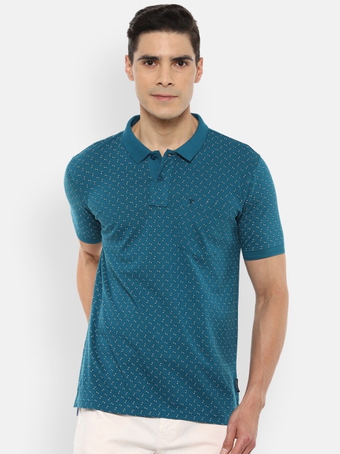 

Van Heusen Sport Men Teal Blue Printed Polo Collar Pure Cotton T-shirt