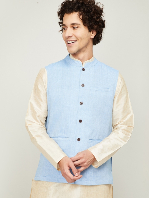 

Melange by Lifestyle Men Blue Woven-Design Nehru Jacket