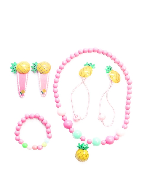 

Spiky Unisex Kids Pink & Yellow Set of 4 Beaded Hair Accessory Set