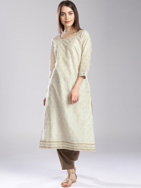 

Fabindia Women Beige Printed Silk Kurta