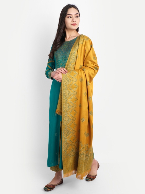 

HK colours of fashion Sea Green & Yellow Woven Design Unstitched Dress Material