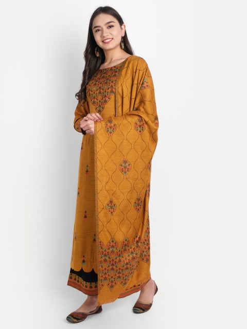 

HK colours of fashion Mustard & Brown Woven Design Viscose Rayon Unstitched Dress Material