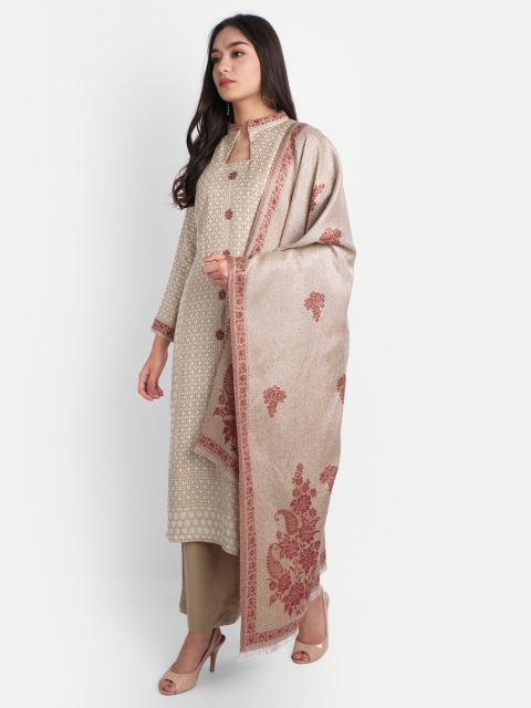 

HK colours of fashion Off White & Maroon Woven Design Unstitched Dress Material