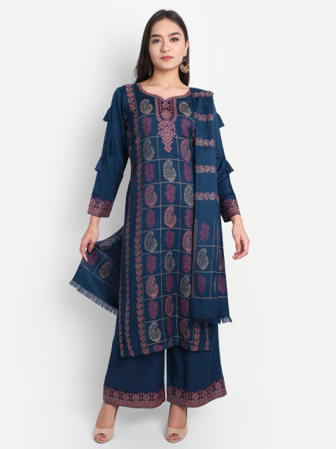 

HK colours of fashion Blue & Pink Woven Design Viscose Rayon Unstitched Dress Material