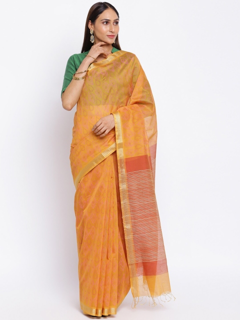 

Fabindia Mustard & Pink Maheshwari Print Saree