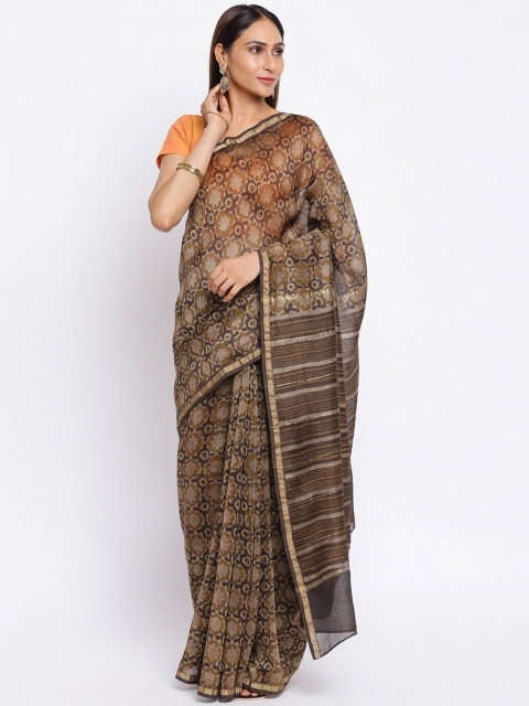 

Fabindia Grey & Beige Block Print Saree