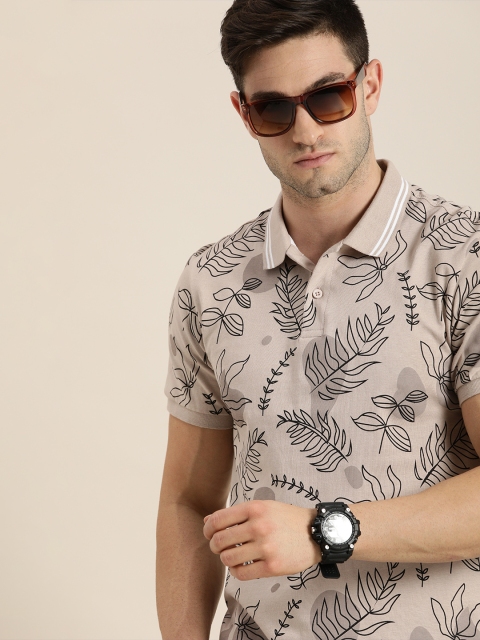 

Moda Rapido Men Grey & Black Floral Printed Polo Collar Pure Cotton T-shirt