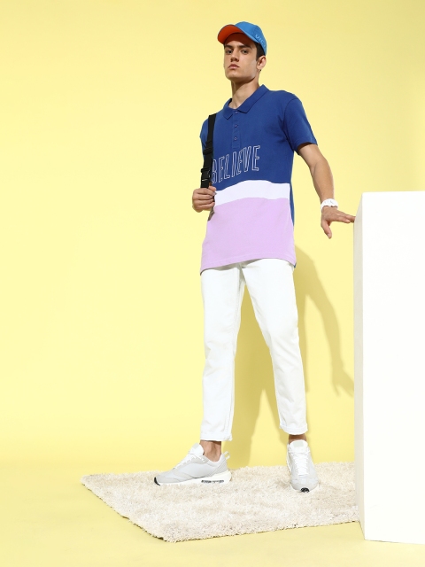 

Moda Rapido Men Blue Colourblocked Playful Splicing Longline Tshirt