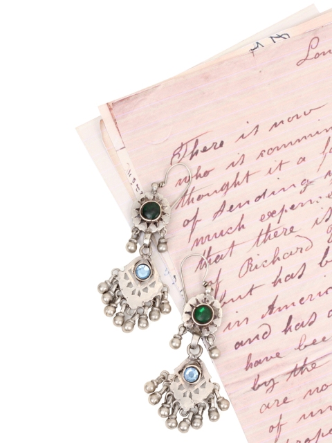 

SANGEETA BOOCHRA Silver & Green Toned Emerald Handcrafted Classic Drop Earrings