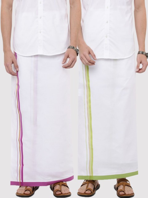 

RAMRAJ COTTON Men Pack Of 2 Solid Pure Cotton Dhotis, Violet