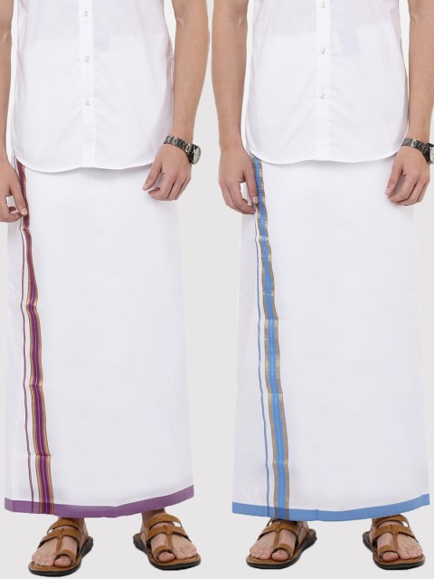 

RAMRAJ COTTON Men Pack Of 2 Solid Pure Cotton Dhotis, Violet