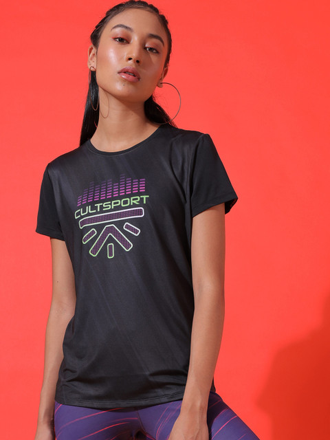 

Cultsport Women Black Typography Printed T-shirt
