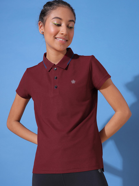 

Cultsport Women Maroon Polo Collar T-shirt