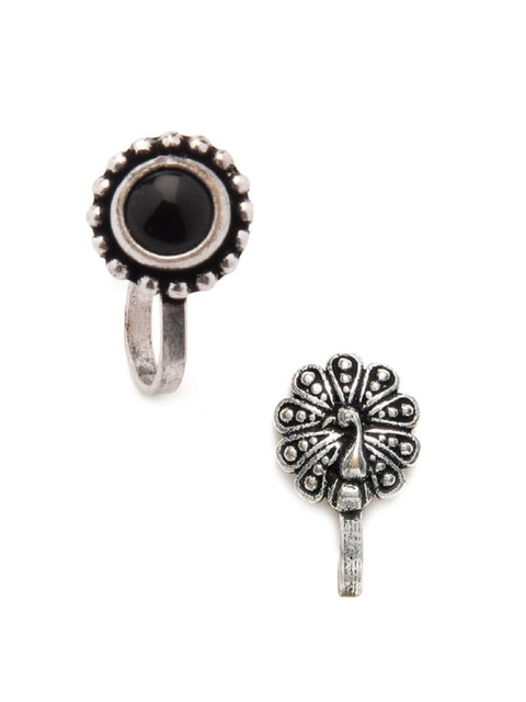 

Anouk Set Of 2 Oxidised Silver-Toned Stud Nosepins