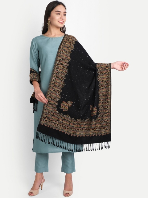 

HK colours of fashion Women Black & Beige Woven Design Woolen Shawl