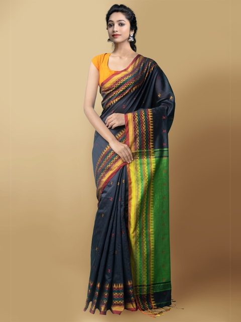 

Unnati Silks Grey & Green Woven Design Pure Linen Jamdani Saree