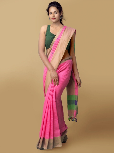 

Unnati Silks Pink & Beige Woven Design Pure Linen Jamdani Saree